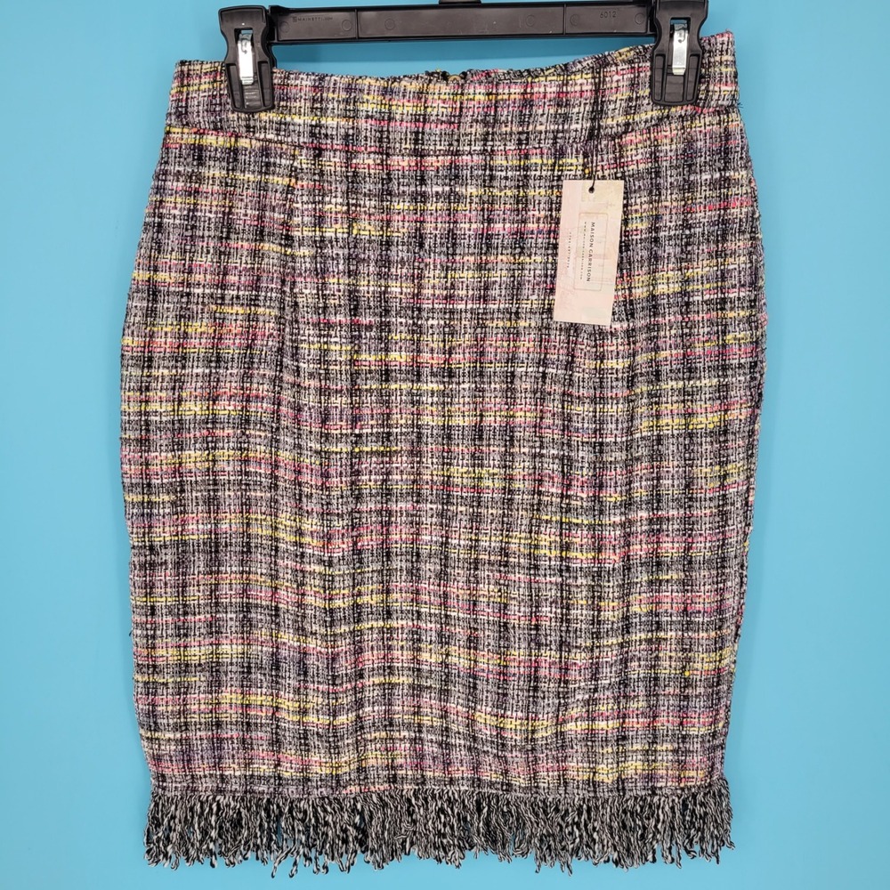 Maison Garrison Fringed Tweed Skirt Coquette Pastel Rainbow NWT medium pencil